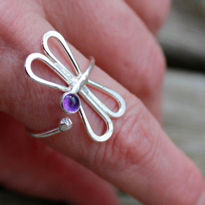Dragonfly Ring in Silver With Stone Adjustable