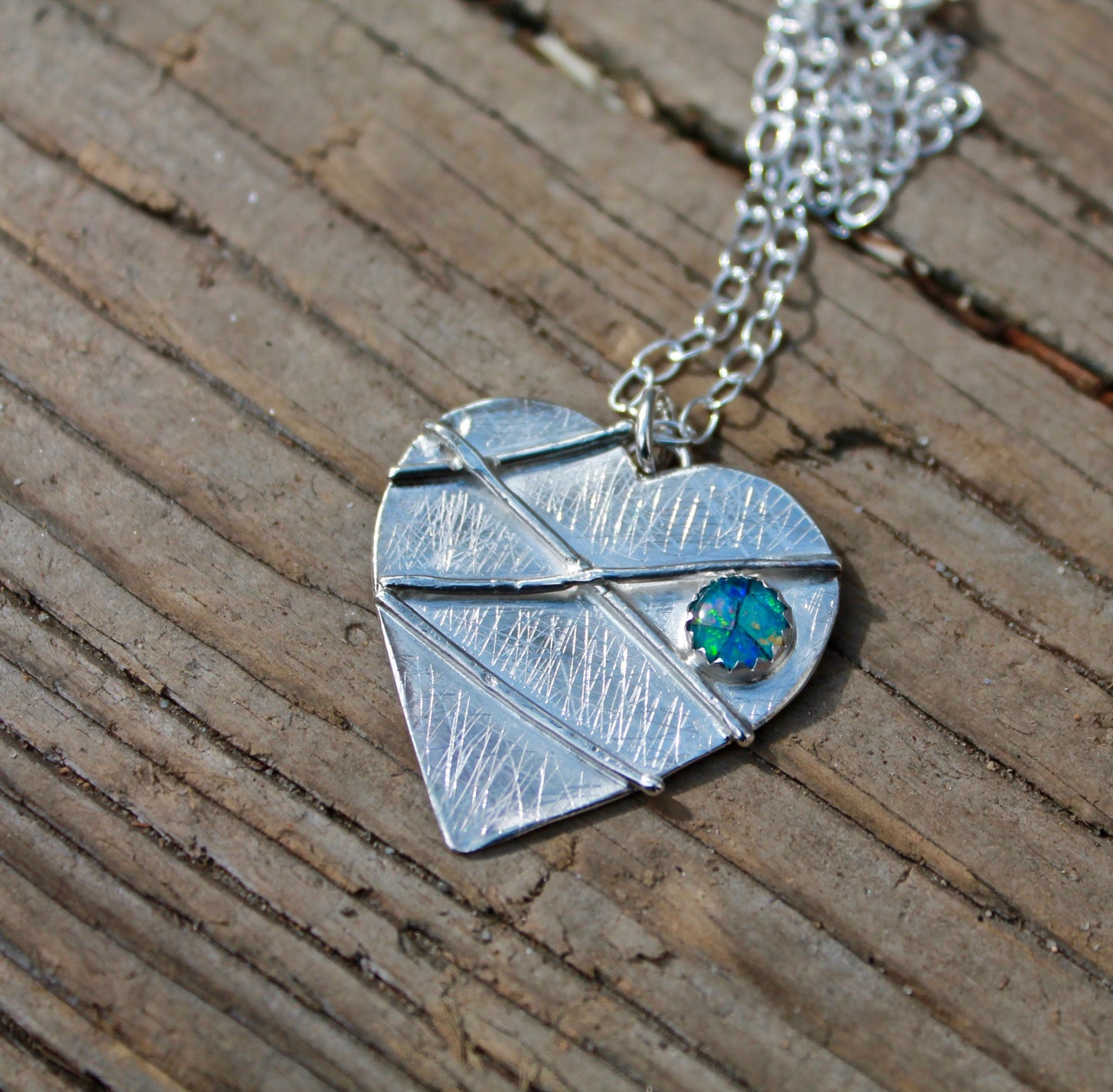 Mended Broken Heart in Sterling with Opal Mosaic