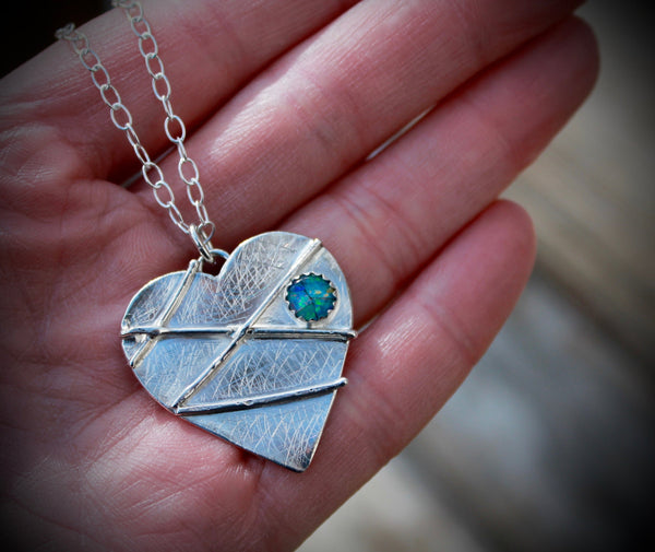 Mended Broken Heart in Sterling with Opal Mosaic