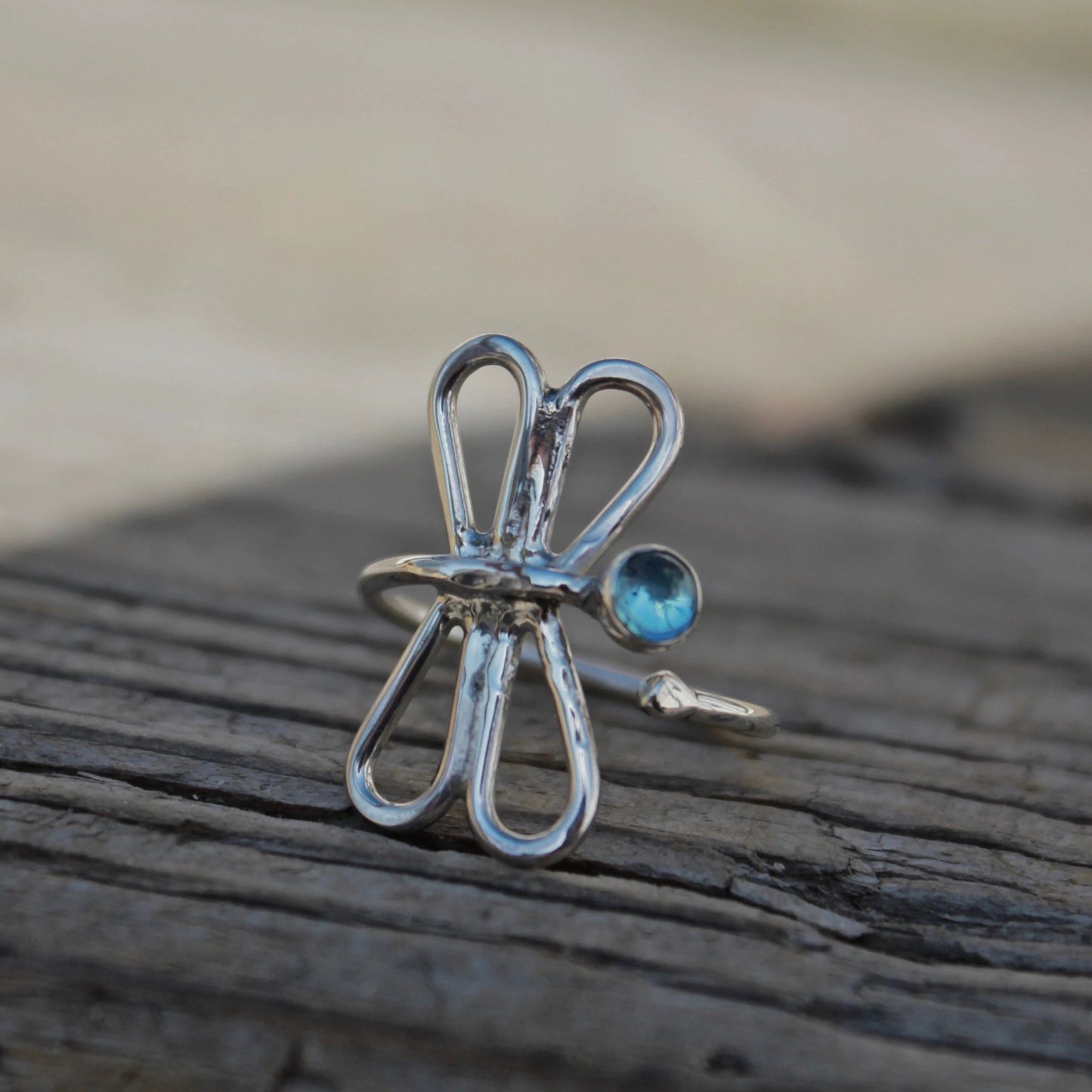 Dragonfly Ring in Silver With Stone Adjustable