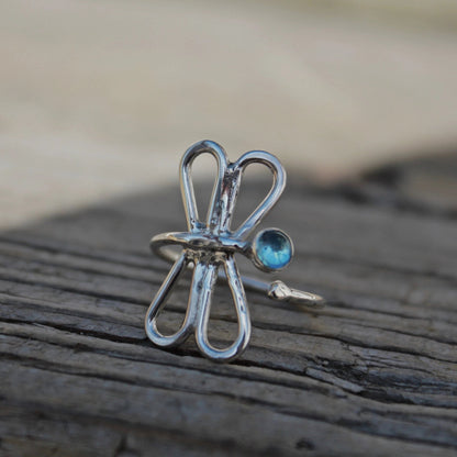 Dragonfly Ring in Silver With Stone Adjustable