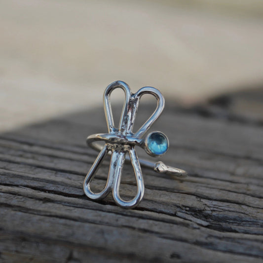 Dragonfly Ring in Silver With Stone Adjustable