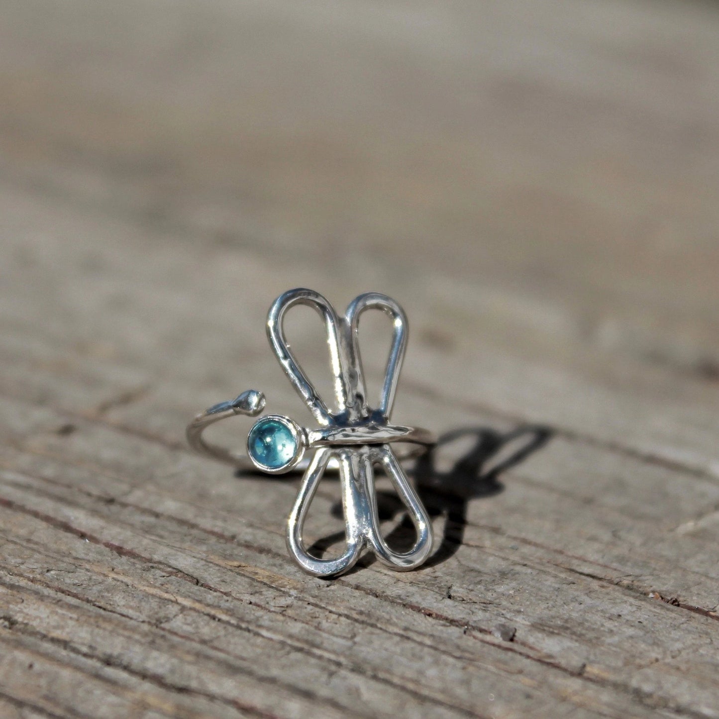 Dragonfly Ring in Silver With Stone Adjustable