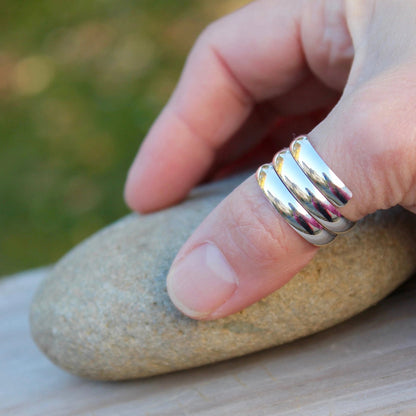 Thumb ring sterling silver wide band half round