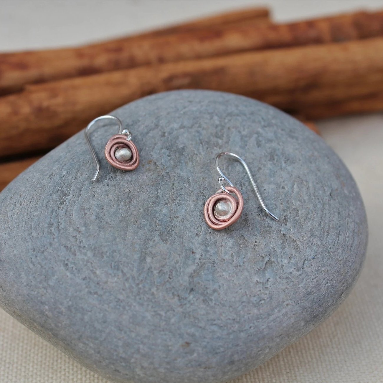 Copper and Silver Mini Nest Earrings