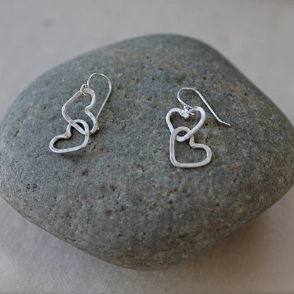 Hearts Linked Together Earrings in Silver