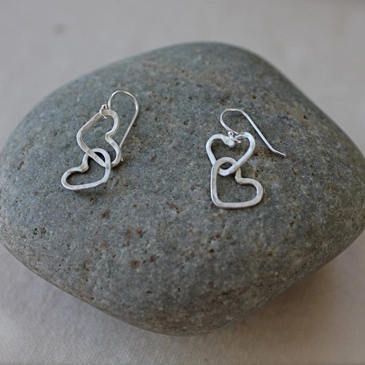 Hearts Linked Together Earrings in Silver