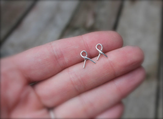 Tiny Ribbon Sterling Silver Stud post Earrings to Show Support Ribbons Cancer survivor ribbon for a cause activist jewelry