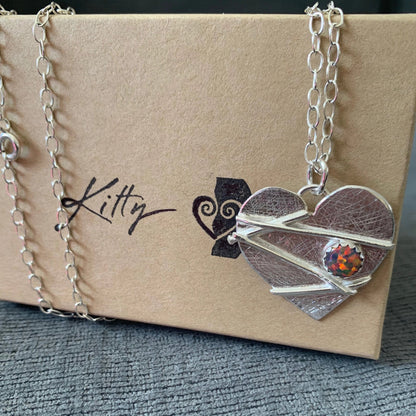 Mended Broken Heart in Sterling with Opal Mosaic