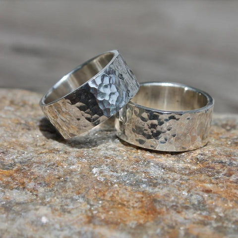 Wide Hammered Band in Silver