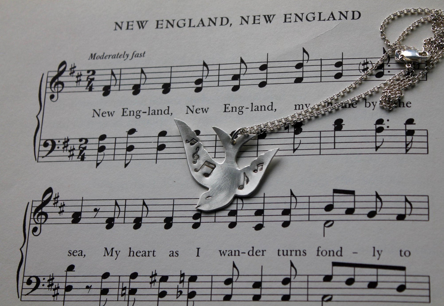 Songbird Bird With Musical Notes Necklace In Sterling Silver