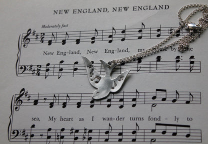 Songbird Bird With Musical Notes Necklace In Sterling Silver