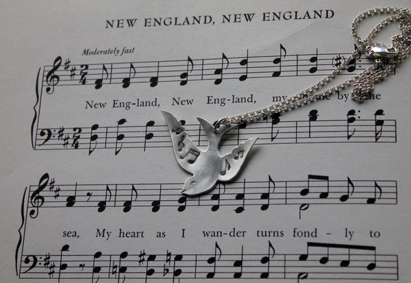 Songbird Bird Musical Notes Necklace in silver