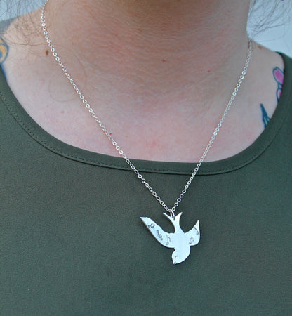 Songbird Bird With Musical Notes Necklace In Sterling Silver