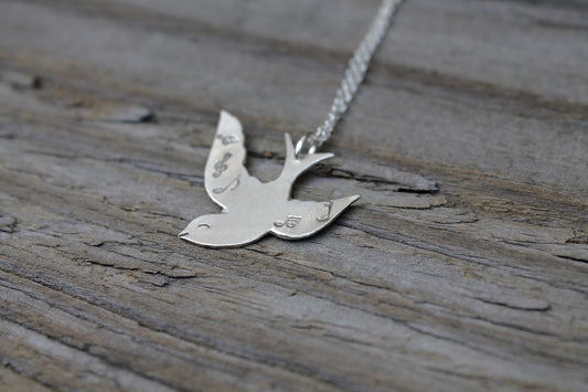 Songbird Bird With Musical Notes Necklace In Sterling Silver