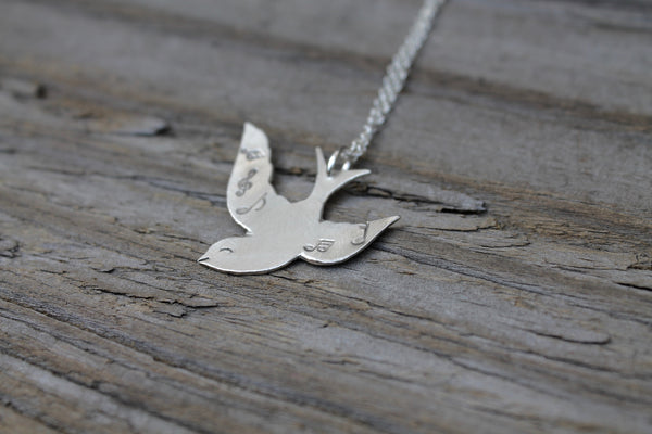 Songbird Bird Musical Notes Necklace in silver