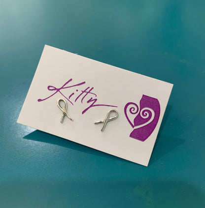 Tiny Ribbon Sterling Silver Stud post Earrings to Show Support Ribbons Cancer survivor ribbon for a cause activist jewelry