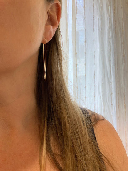 Threader Ribbon Earrings in Silver Gold Fill and Rose Gold Fill