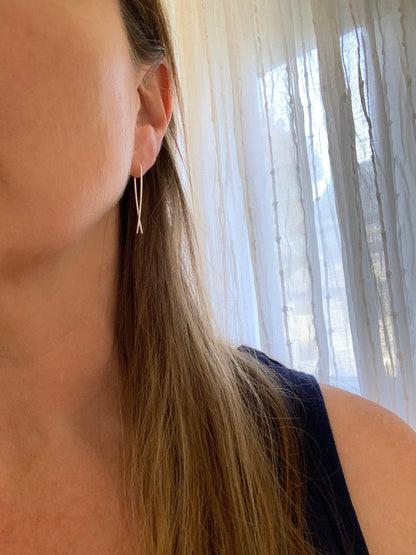 Threader Ribbon Earrings in Silver Gold Fill and Rose Gold Fill