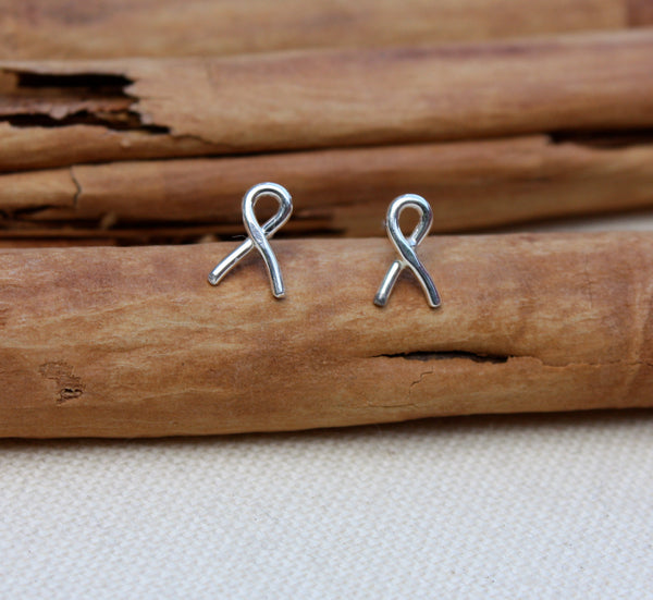 Tiny Ribbon Sterling Silver Stud post Earrings to Show Support Ribbons Cancer survivor ribbon for a cause activist jewelry
