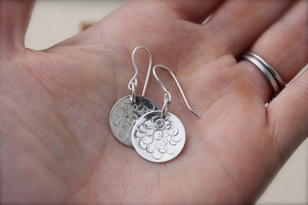 Silver Circles Discs with Dot Design Earrings