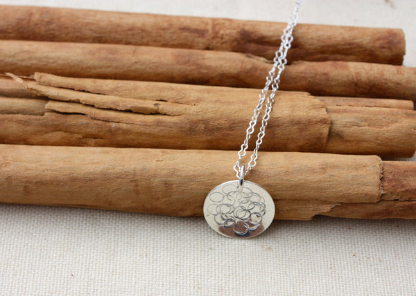 Sterling Silver Disc with Dots Design Necklace