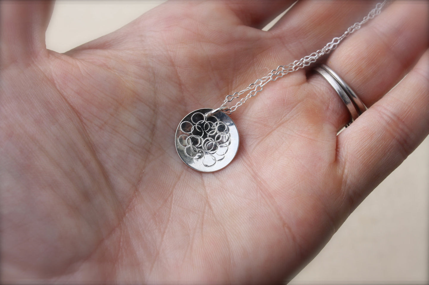 Sterling Silver Disc with Dots Design Necklace
