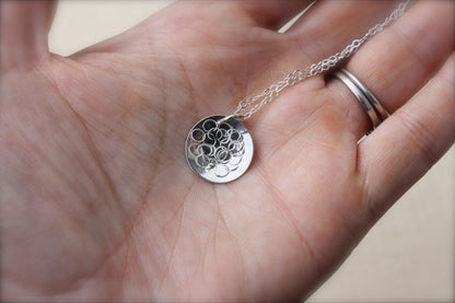 Sterling Silver Disc with Dots Design Necklace