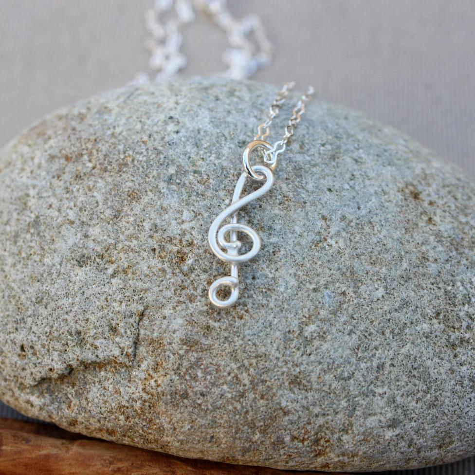 Treble Clef Music Note Necklace in Silver Pendant