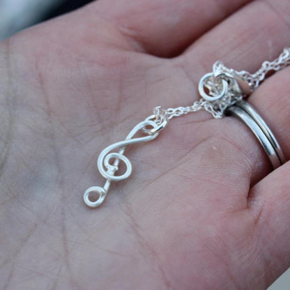 Treble Clef Music Note Necklace in Silver Pendant