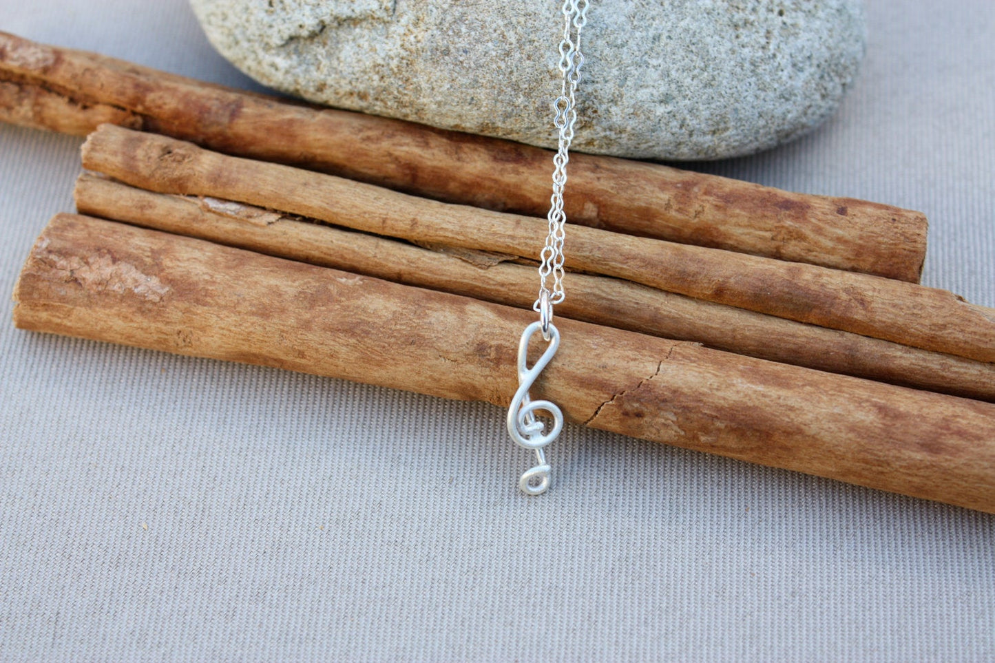 Treble Clef Music Note Necklace in Silver Pendant