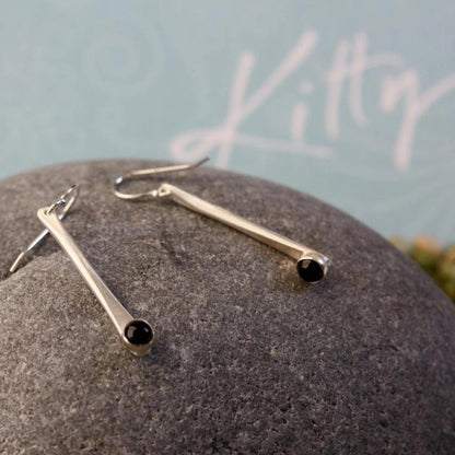 Onyx Thick Silver Stick Earrings