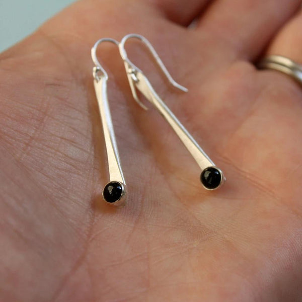 Onyx Thick Silver Stick Earrings