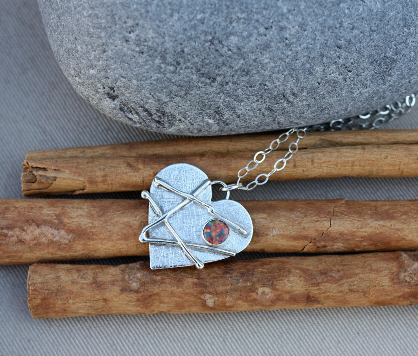 Mended Broken Heart in Sterling with Opal Mosaic