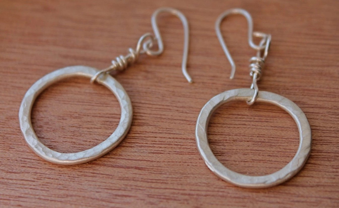 Organic Circle Hoop Earrings in Silver