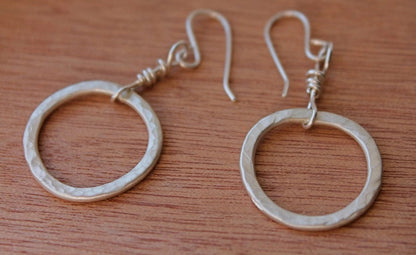 Organic Circle Hoop Earrings in Silver