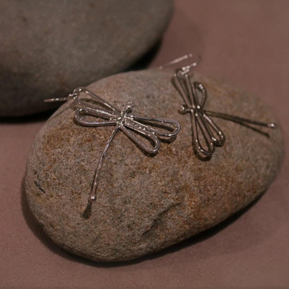 Large Dragonfly Earrings in Sterling Silver