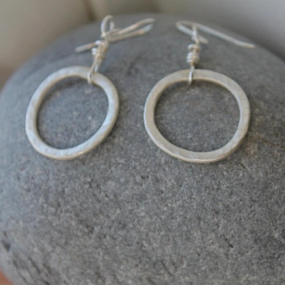 Organic Circle Hoop Earrings in Silver