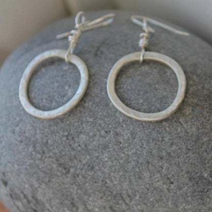 Organic Circle Hoop Earrings in Silver