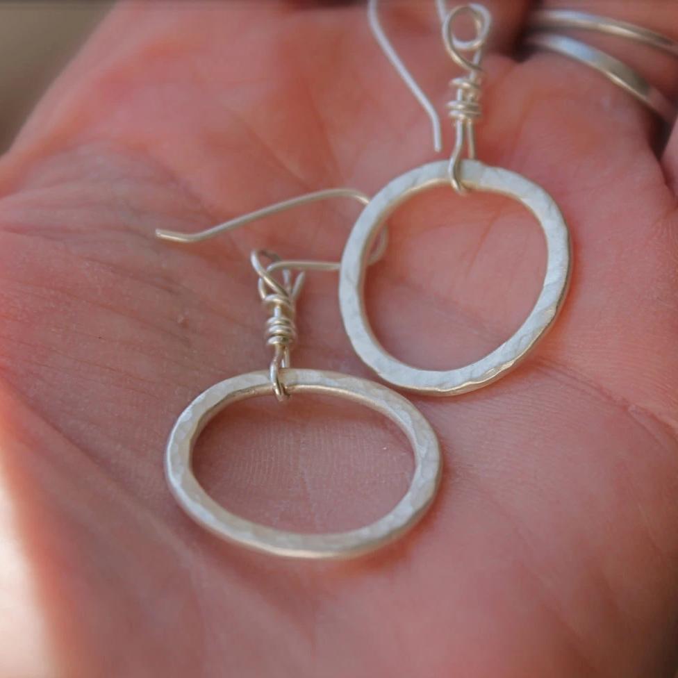 Organic Circle Hoop Earrings in Silver