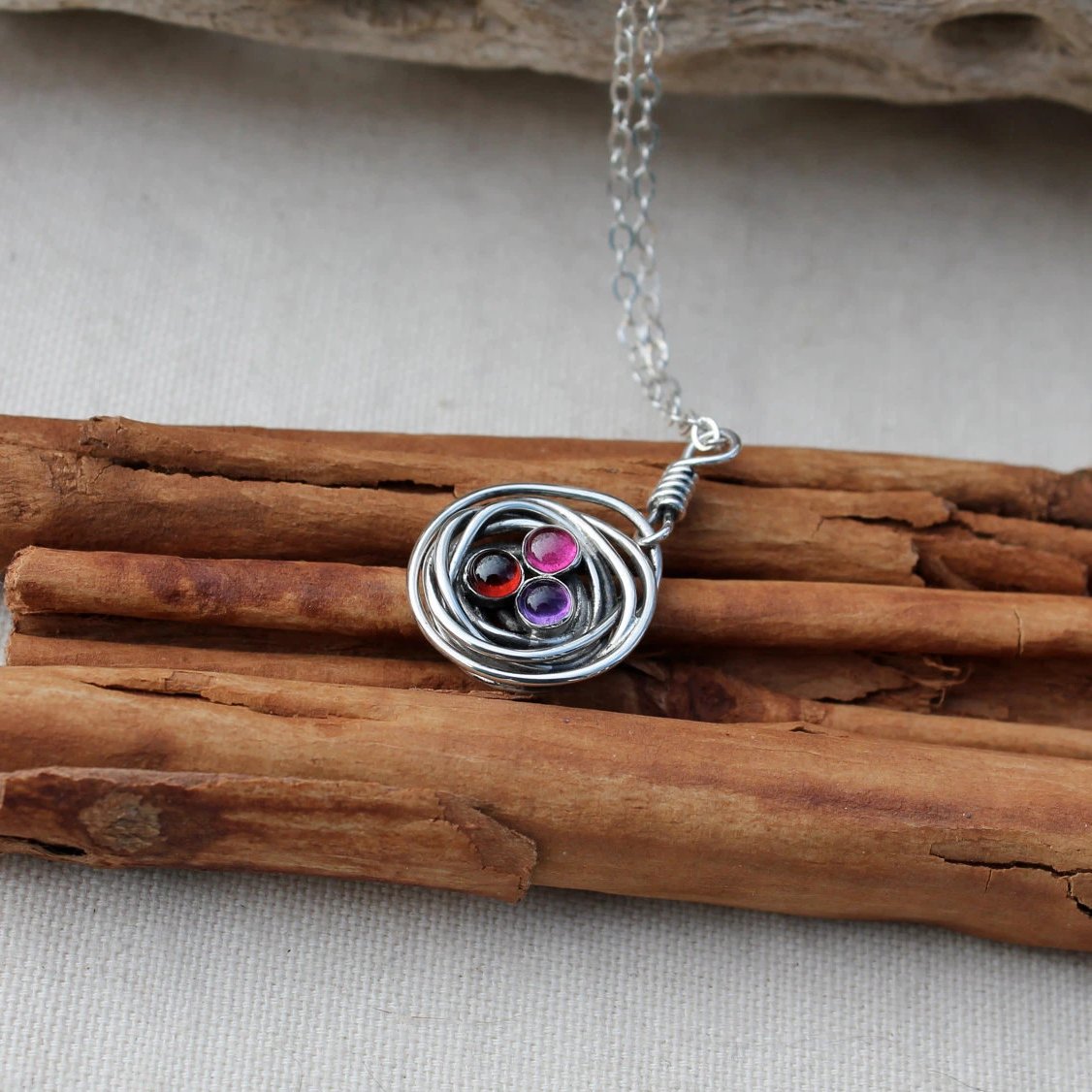 Nest Necklace with Birthstones or Multi Stone