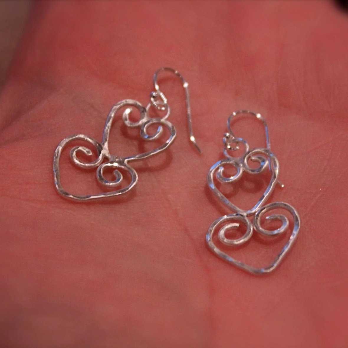 Double Hearts Silver Earrings