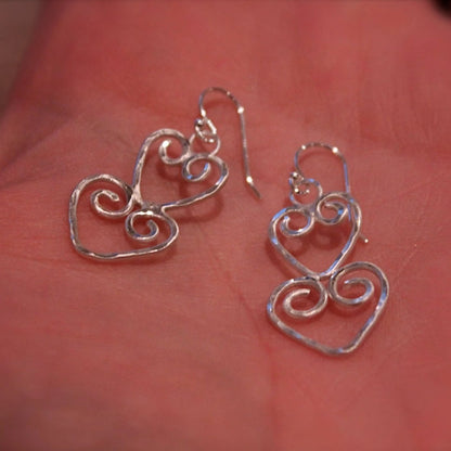 Double Hearts Silver Earrings