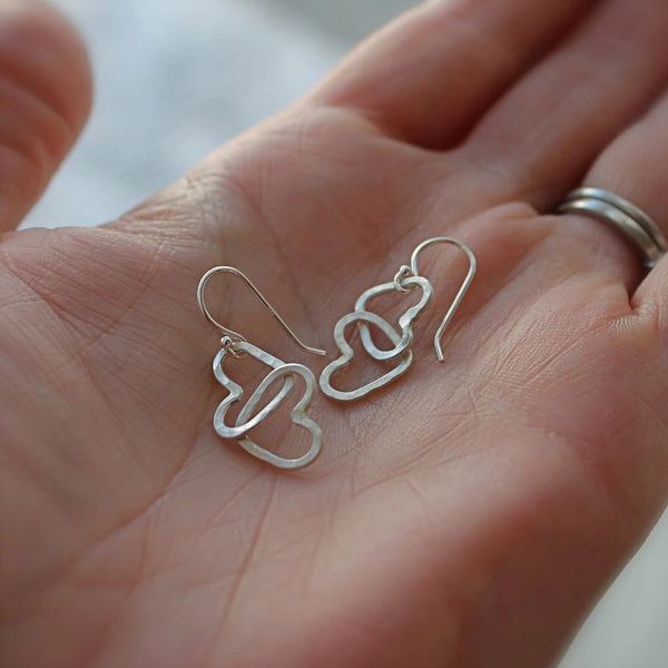 Hearts Linked Together Earrings in Silver