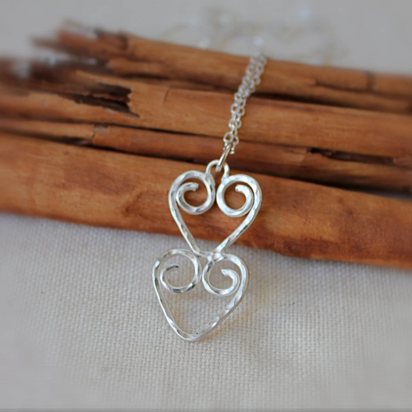 Double Hearts with hammered texture Necklace