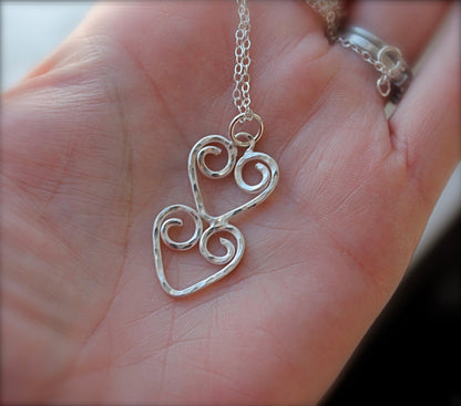 Double Hearts with hammered texture Necklace