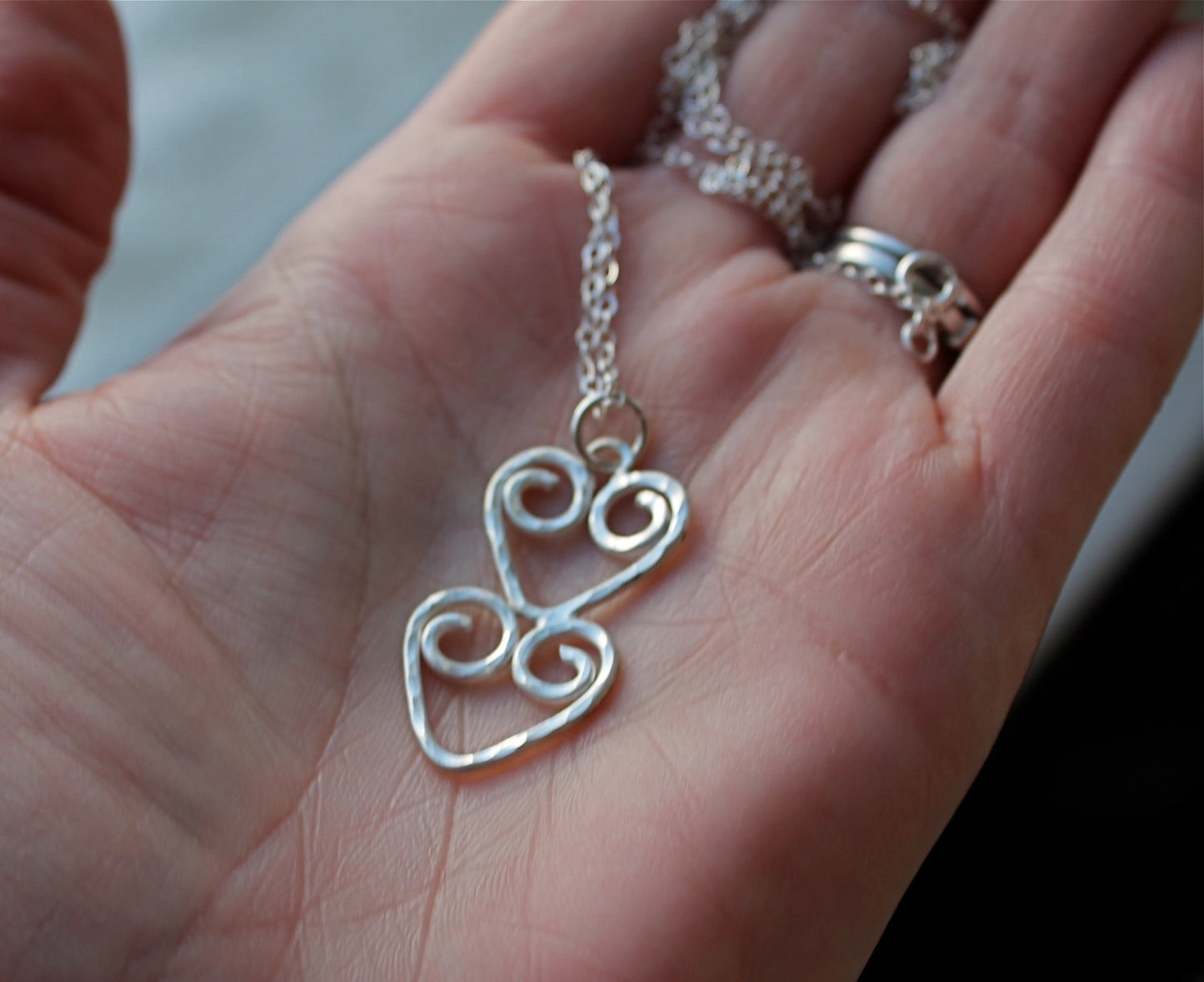 Double Hearts with hammered texture Necklace