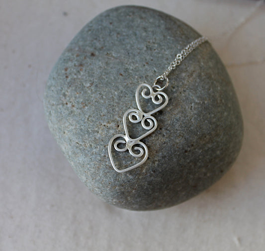 Three Hearts Connected Necklace in Silver
