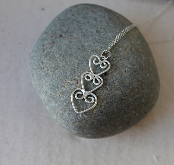 Connected Three Hearts Necklace in Silver