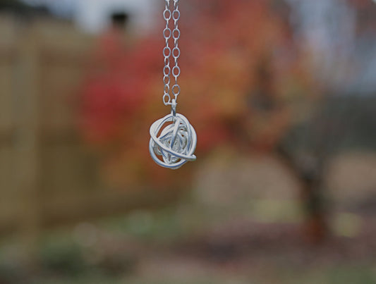 Knot Necklace Hand Formed in Sterling Silver, Wire Knot Pendant